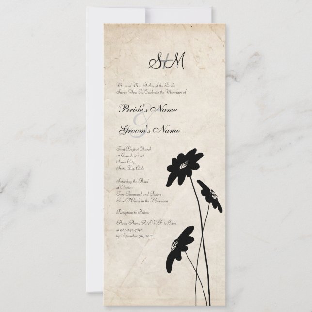 Invitación a la boda de flores silvestres antiguas (Anverso)