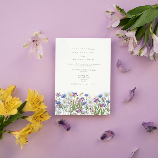 Invitación a la boda de flores silvestres azules y (Subido por el creador)