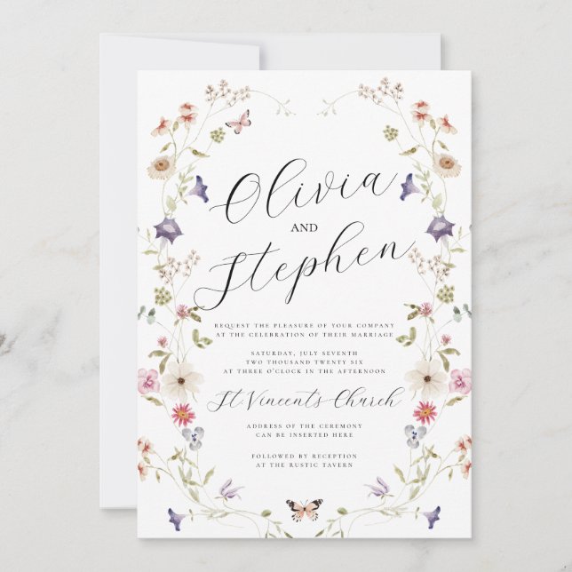 Invitación a la boda de flores silvestres, Boda de (Anverso)