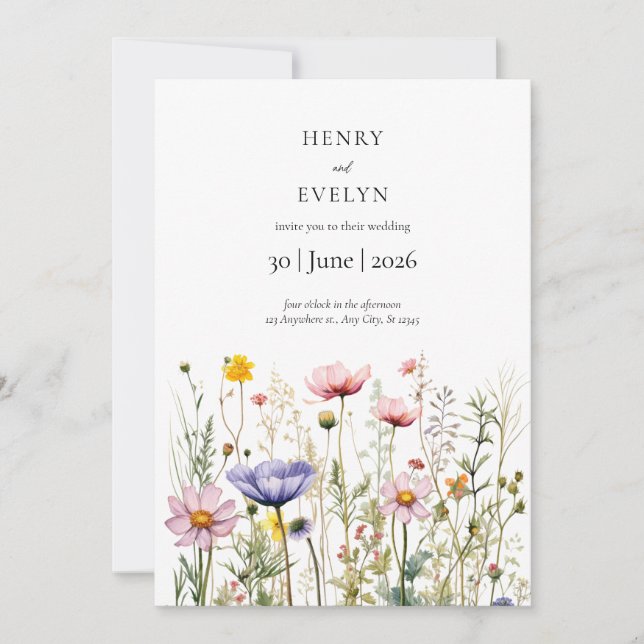Invitación a la boda de flores silvestres Boho Flo (Anverso)