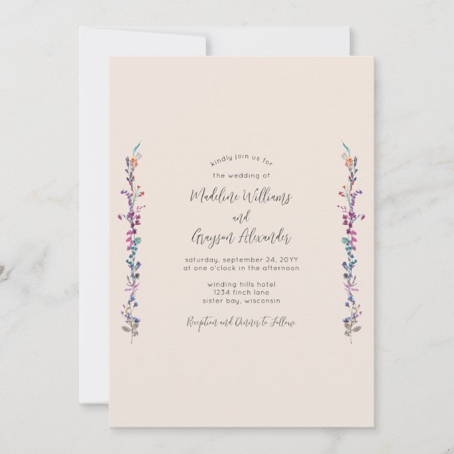 Invitación a la boda de flores silvestres de Boho  (Anverso)