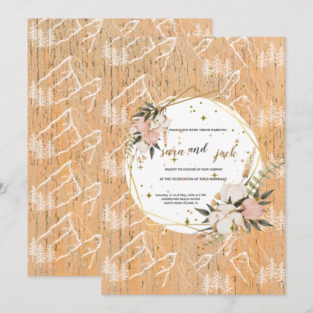 Invitación a la boda de flores silvestres de la mo (Anverso / Reverso)