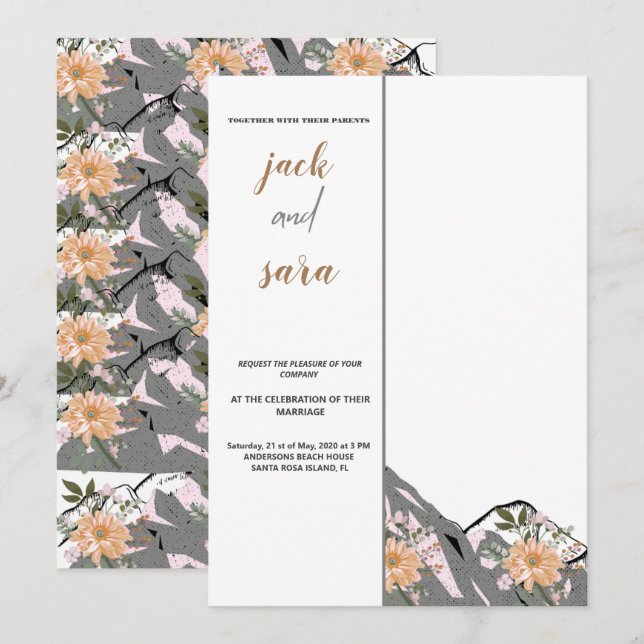 Invitación a la boda de flores silvestres de la mo (Anverso / Reverso)