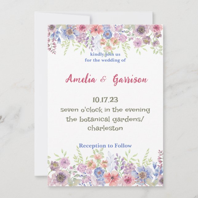 Invitación a la boda de flores silvestres de prima (Anverso)