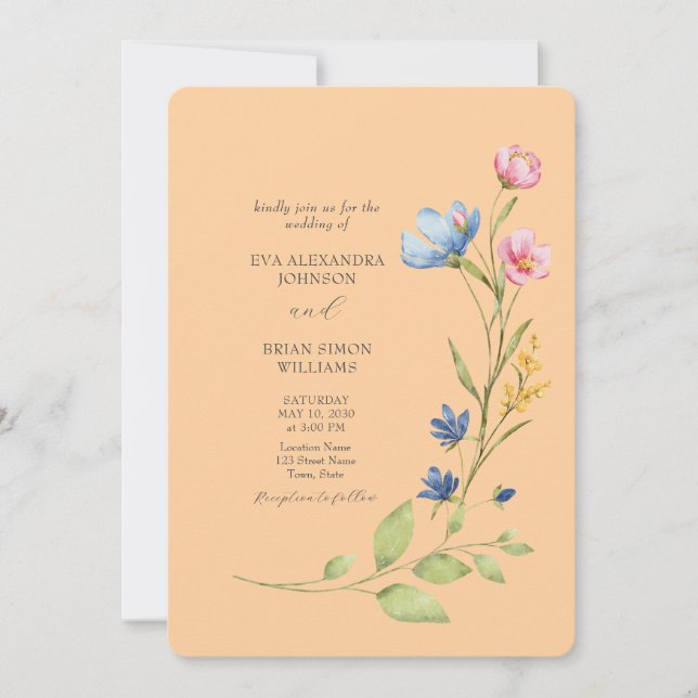 Invitación a la boda de flores silvestres de prima (Anverso)