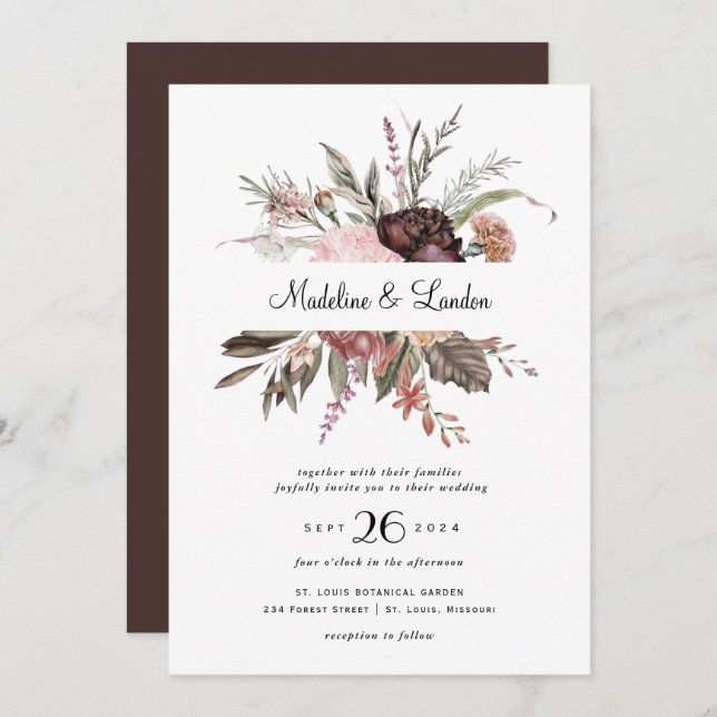 Invitación a la boda de flores silvestres de Rubor (Anverso / Reverso)