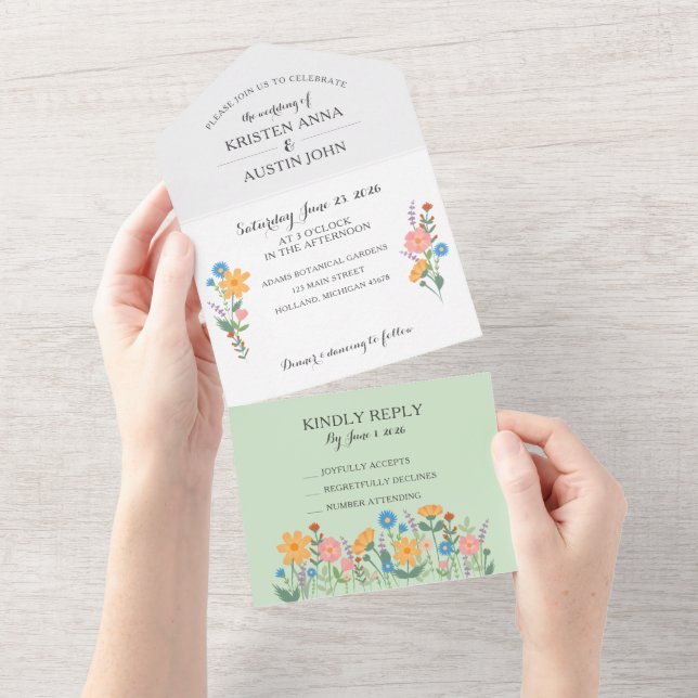 Invitación a la boda de flores silvestres de veran (desgarro)