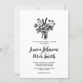Invitación a la boda de flores silvestres en blanc