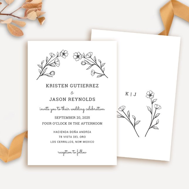 Invitación a la boda de flores silvestres en blanc (Wildflower Wedding Invitation by Fiesta Valley Print)