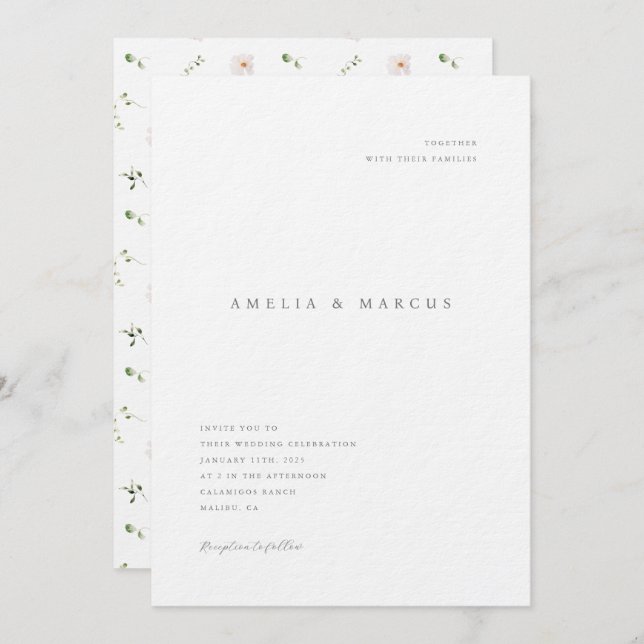 Invitación a la boda de flores silvestres minimali (Anverso / Reverso)