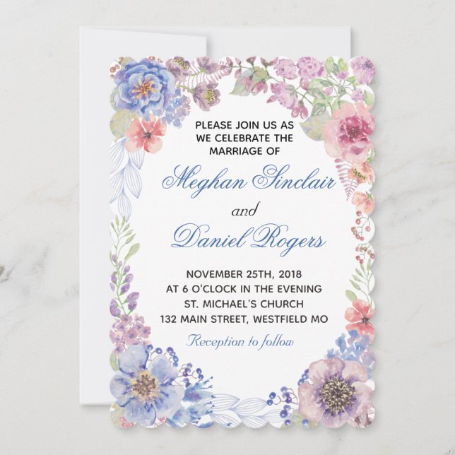 Invitación a la boda de flores silvestres moradas  (Anverso)