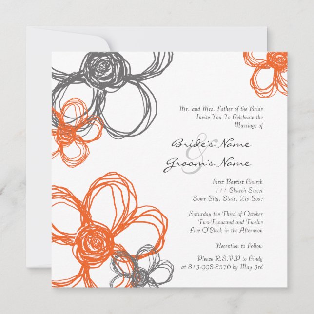 Invitación a la boda de flores silvestres naranjas (Anverso)