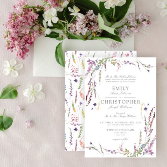 Invitación a la boda de flores silvestres púrpura  (Subido por el creador)