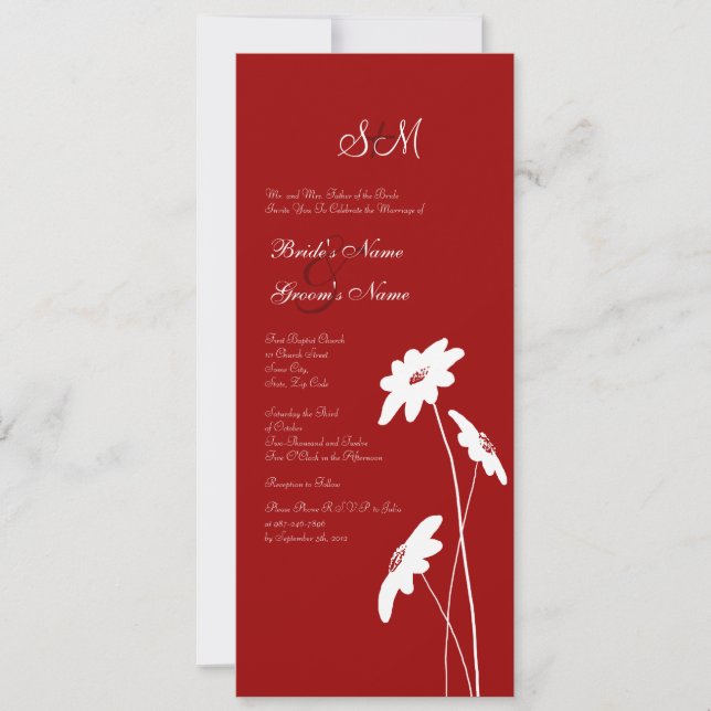 Invitación a la boda de flores silvestres rojas y  (Anverso)
