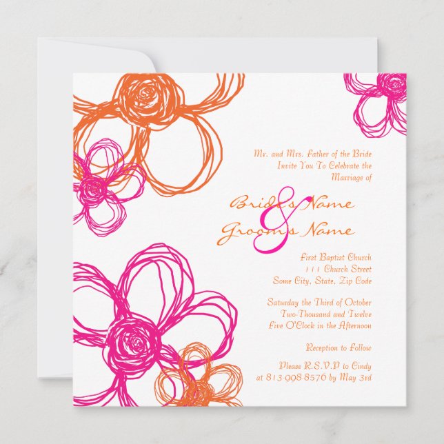 Invitación a la boda de flores silvestres rosadas  (Anverso)