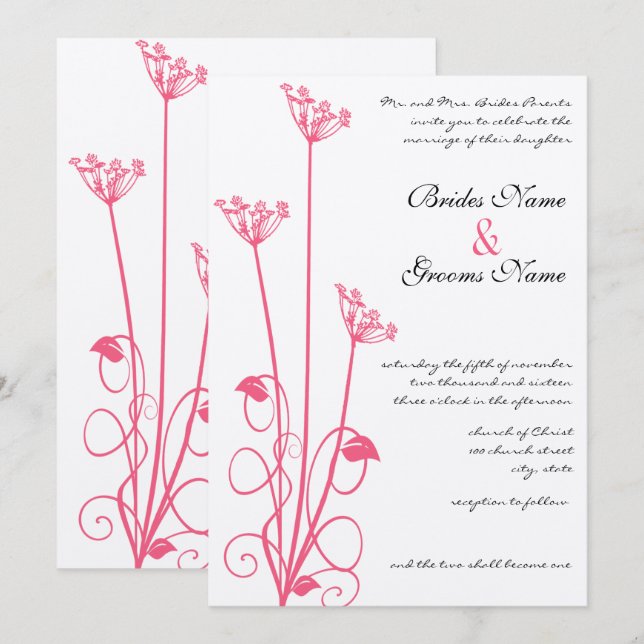 Invitación a la boda de flores silvestres rosadas  (Anverso / Reverso)