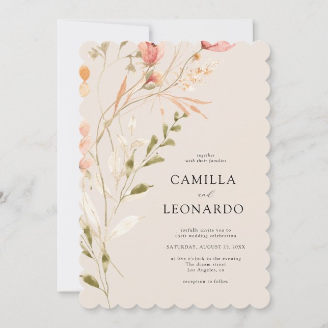 Invitación a la boda de flores silvestres rusticas (Anverso)