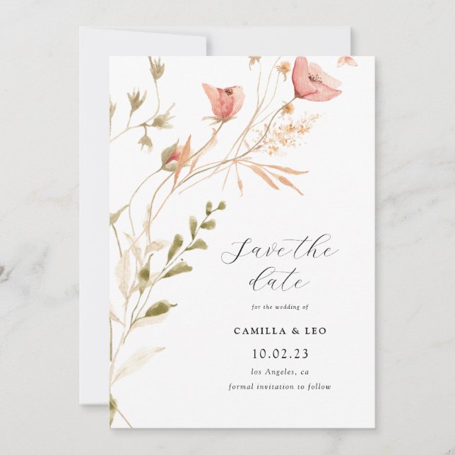 Invitación a la boda de flores silvestres rusticas (Anverso)
