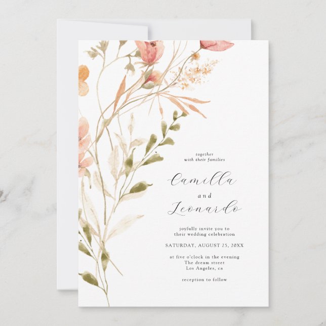 Invitación a la boda de flores silvestres rusticas (Anverso)