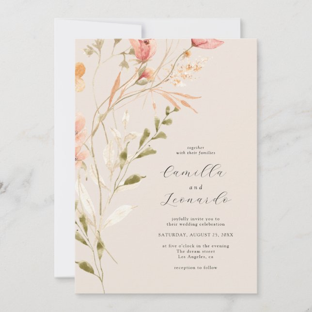 Invitación a la boda de flores silvestres rusticas (Anverso)