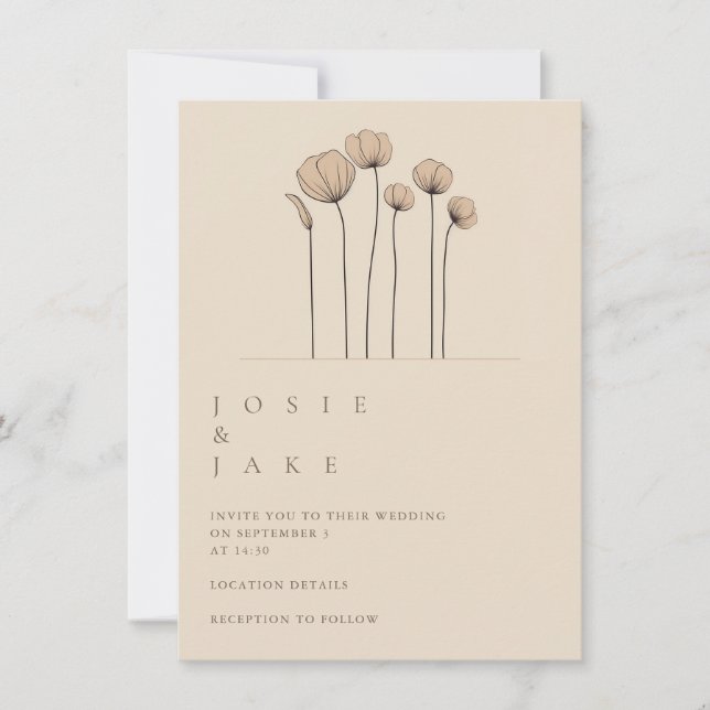Invitación a la boda de flores simples en tonos ap (Anverso)