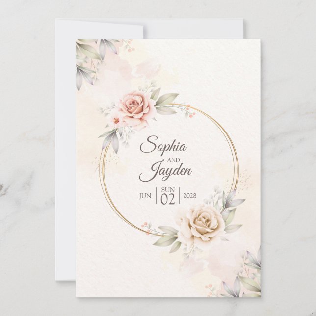 Invitación a la boda de flores tropicales acuarela (Anverso)