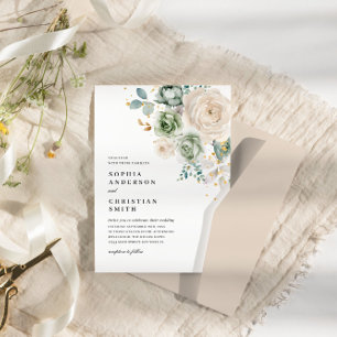 Invitación a la boda de Flores verdes y blancas de