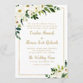 invitación a la boda de flores verdes y doradas mo