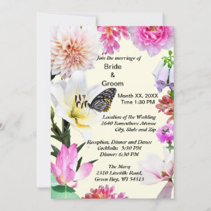 Invitación a la boda de flores y mariposas