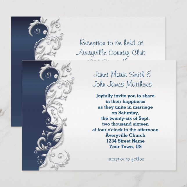 Invitación a la boda de Florida blanca y azul de l (Anverso / Reverso)
