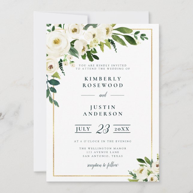 invitación a la boda de florines blancos de jardín (Anverso)