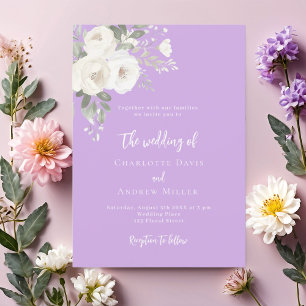 Invitación a la boda de florines blancos de lavand