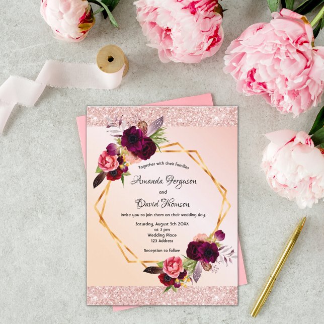 invitación a la boda de florines de oro burdeos de (Subido por el creador)