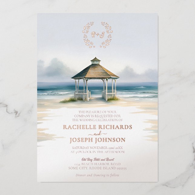 Invitación a la boda de Foiled Watercolor Beach Ga (Anverso)