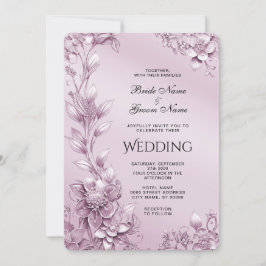 Invitación a la boda de follaje floral rosa