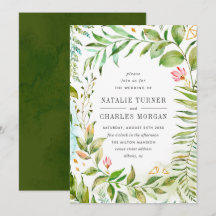 Invitación a la boda de follaje floral verde acuar