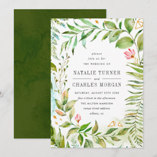 Invitación a la boda de follaje floral verde acuar
