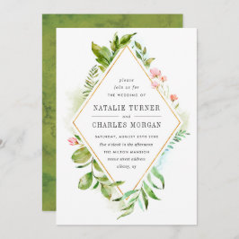 Invitación a la boda de follaje floral verde acuar
