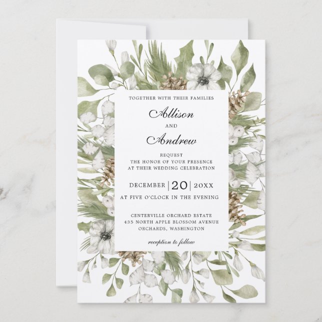 Invitación a la boda de follaje forestal (Anverso)