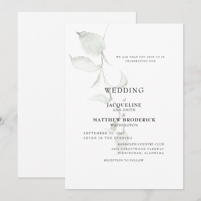 Invitación a la boda de follaje moderno (Anverso / Reverso)
