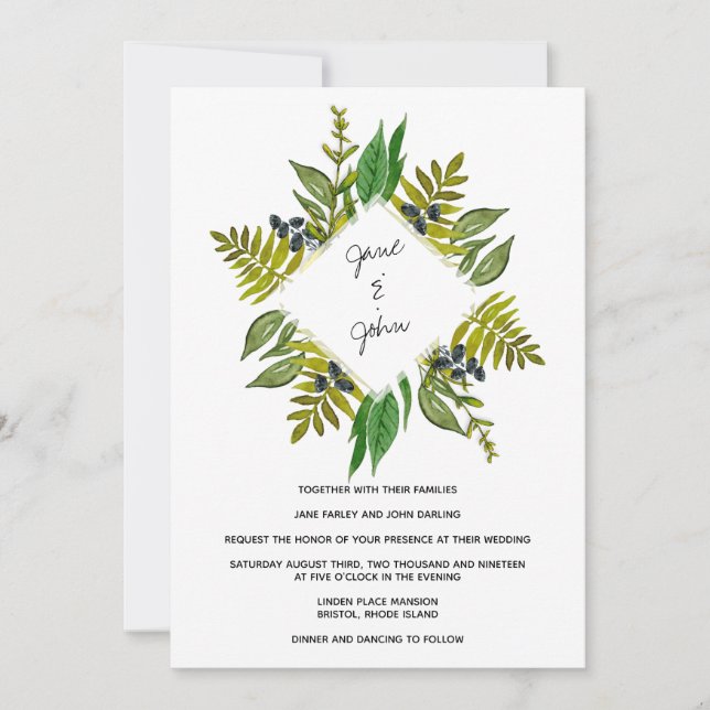 Invitación a la boda de follaje moderno (Anverso)