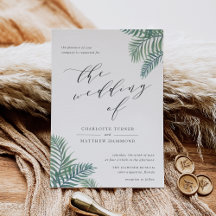 Invitación a la boda de follaje tropical