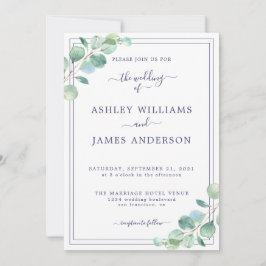 Invitación a la boda de follaje verde con guión de