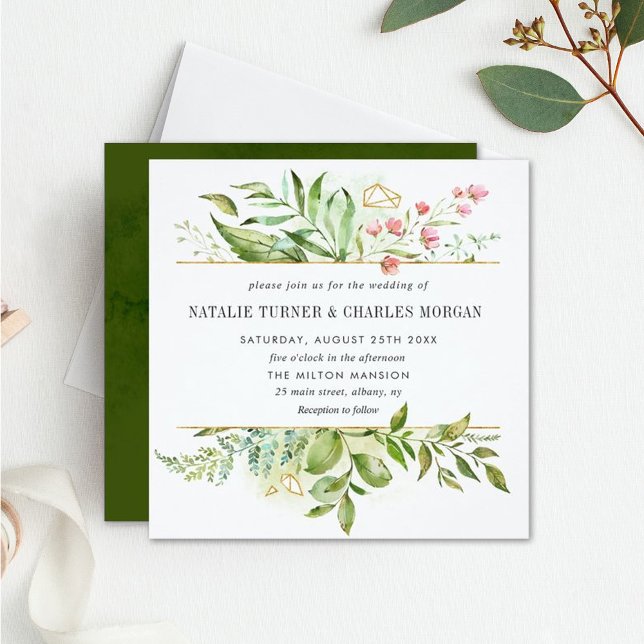 Invitación a la boda de follaje verde de flores si (Subido por el creador)