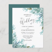 Invitación a la boda de follaje verde de sabio rús