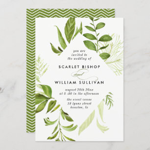 Invitación a la boda de follaje verde salvaje acua