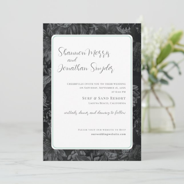 Invitación a la boda de fondo de escritorio floral (Anverso de pie)