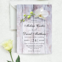 Invitación a la boda de fondo de madera de Orquíde