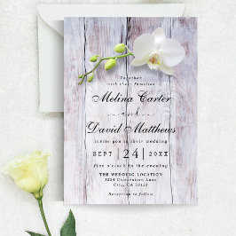Invitación a la boda de fondo de madera de Orquíde