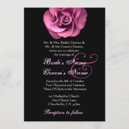 Invitación a la boda de fondo negro rosa rosa